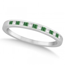 Princess Cut Diamond & Emerald Bridal Ring Set 14k White Gold (0.54ct)