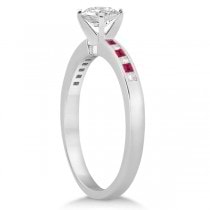 Princess Cut Diamond & Ruby Engagement Ring 14k White Gold (0.20ct)