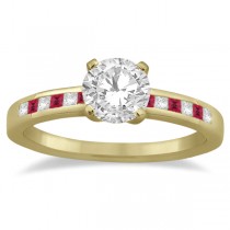Princess Cut Diamond & Ruby Bridal Ring Set 18k Yellow Gold (0.54ct)