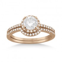 Petite Halo Diamond Engagement Ring & Band 14k Rose Gold (0.40ct)