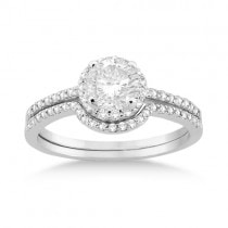Petite Halo Diamond Engagement Ring & Band 18k White Gold (0.40ct)