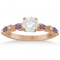 Marquise & Dot Diamond Amethyst Engagement Ring 14k Rose Gold 0.24ct