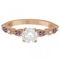 Marquise & Dot Diamond Amethyst Engagement Ring 18k Rose Gold 0.24ct
