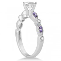 Marquise & Dot Diamond Amethyst Engagement Ring 18k White Gold 0.24ct