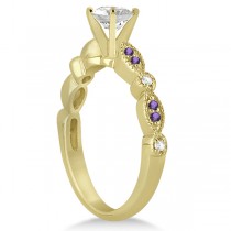 Marquise & Dot Diamond Amethyst Engagement Ring 18k Yellow Gold 0.24ct