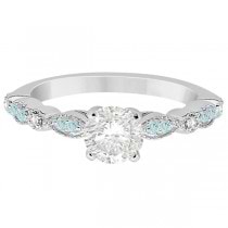 Marquise Aquamarine Diamond Engagement Ring 18k White Gold 0.24ct