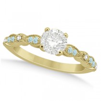 Marquise Aquamarine Diamond Engagement Ring 18k Yellow Gold 0.24ct