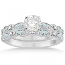 Marquise & Dot Aquamarine Diamond Bridal Set 18k White Gold (0.49ct)