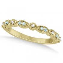 Marquise & Dot Aquamarine Diamond Wedding Band 18k Yellow Gold 0.25ct