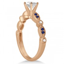 Blue Sapphire Diamond Marquise Engagement Ring 14k Rose Gold 0.24ct