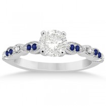 Blue Sapphire Diamond Marquise Engagement Ring 18k White Gold 0.24ct