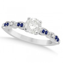 Blue Sapphire Diamond Marquise Engagement Ring 18k White Gold 0.24ct