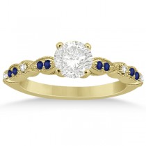 Blue Sapphire Diamond Marquise Engagement Ring 18k Yellow Gold 0.24ct