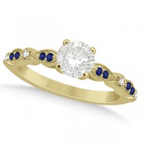 Blue Sapphire Diamond Marquise Engagement Ring 18k Yellow Gold 0.24ct