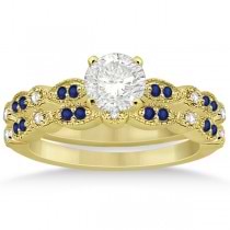 Blue Sapphire & Diamond Marquise Bridal Set 14k Yellow Gold (0.49ct)