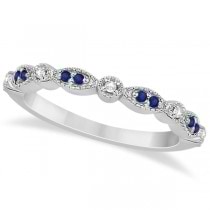 Blue Sapphire & Diamond Marquise Ring Band 14k White Gold (0.25ct)