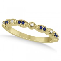 Blue Sapphire & Diamond Marquise Ring Band 14k Yellow Gold (0.25ct)