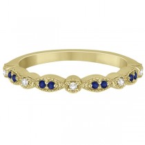 Blue Sapphire & Diamond Marquise Ring Band 14k Yellow Gold (0.25ct)