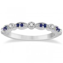Blue Sapphire & Diamond Marquise Ring Band 18k White Gold (0.25ct)