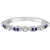 Blue Sapphire & Diamond Marquise Ring Band 18k White Gold (0.25ct)