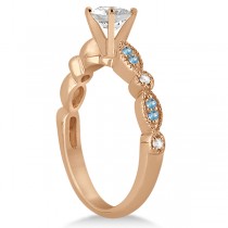 Marquise & Dot Blue Topaz Diamond Engagement Ring 14k Rose Gold 0.24