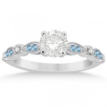 Marquise & Dot Blue Topaz Diamond Engagement Ring 14k White Gold 0.24