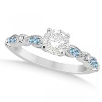 Marquise & Dot Blue Topaz Diamond Engagement Ring 14k White Gold 0.24
