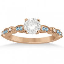 Marquise & Dot Blue Topaz Diamond Engagement Ring 18k Rose Gold 0.24