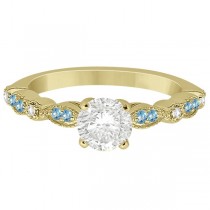 Marquise & Dot Blue Topaz Diamond Engagement Ring 18k Yellow Gold 0.24