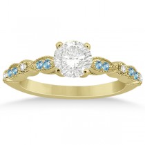 Marquise & Dot Blue Topaz & Diamond Bridal Set 18k Yellow Gold 0.49ct