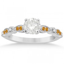 Marquise & Dot Citrine Diamond Engagement Ring 14k White Gold 0.24ct