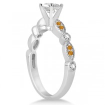 Marquise & Dot Citrine Diamond Engagement Ring 14k White Gold 0.24ct