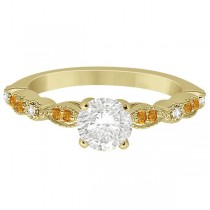 Marquise & Dot Citrine Diamond Engagement Ring 14k Yellow Gold 0.24ct