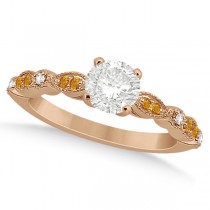 Marquise & Dot Citrine Diamond Engagement Ring 18k Rose Gold 0.24ct