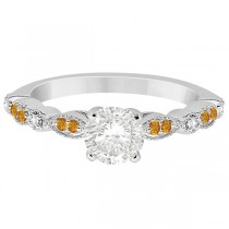 Marquise & Dot Citrine Diamond Engagement Ring 18k White Gold 0.24ct