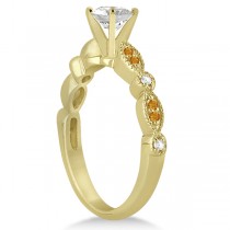 Marquise & Dot Citrine Diamond Engagement Ring 18k Yellow Gold 0.24ct