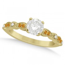 Marquise & Dot Citrine Diamond Engagement Ring 18k Yellow Gold 0.24ct