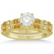 Marquise & Dot Citrine & Diamond Bridal Set 14k Yellow Gold (0.49ct)