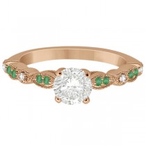 Emerald & Diamond Marquise Engagement Ring 14k Rose Gold (0.20ct)