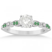 Emerald & Diamond Marquise Engagement Ring 14k White Gold (0.20ct)