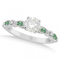 Emerald & Diamond Marquise Engagement Ring 14k White Gold (0.20ct)