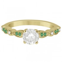 Emerald & Diamond Marquise Engagement Ring 14k Yellow Gold (0.20ct)