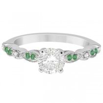 Emerald & Diamond Marquise Engagement Ring 18k White Gold (0.20ct)