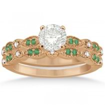 Petite Emerald & Diamond Marquise Bridal Set 18k Rose Gold (0.41ct)