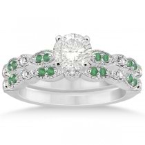 Petite Emerald & Diamond Marquise Bridal Set 18k White Gold (0.41ct)