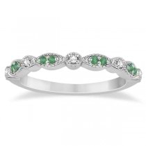 Petite Emerald & Diamond Marquise Wedding Band 14k White Gold 0.21ct