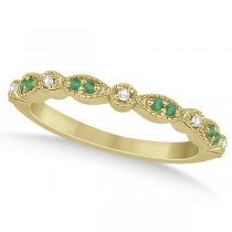 Petite Emerald & Diamond Marquise Wedding Band 14k Yellow Gold 0.21ct