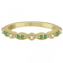 Petite Emerald & Diamond Marquise Wedding Band 14k Yellow Gold 0.21ct