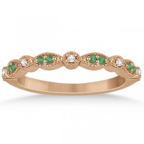 Petite Emerald & Diamond Marquise Wedding Band 18k Rose Gold 0.21ct