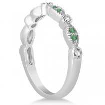 Petite Emerald & Diamond Marquise Wedding Band 18k White Gold 0.21ct